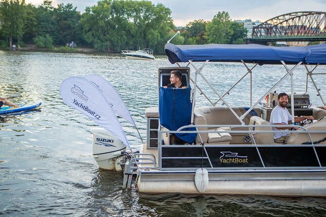 3 Hours Prague Private Boat Cruise Beer or Prosecco Unlimited - Zlute Lazne riverbank fun, then a calmer return past Modrany