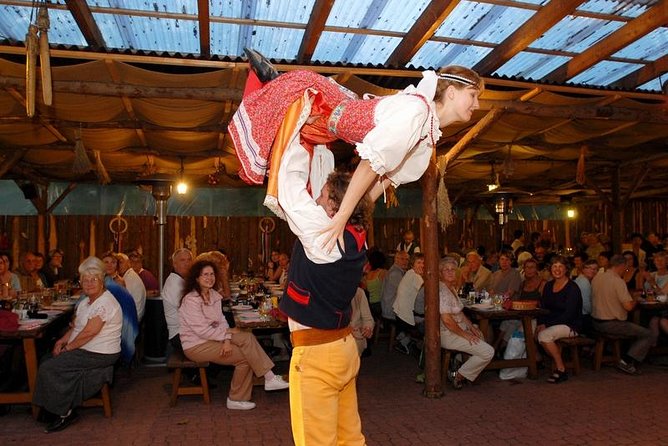 Czech Traditional Folklore Show including Dinner and Transport - The Show at Folklore Garden: Costumes, String Instruments, and Audience Energy