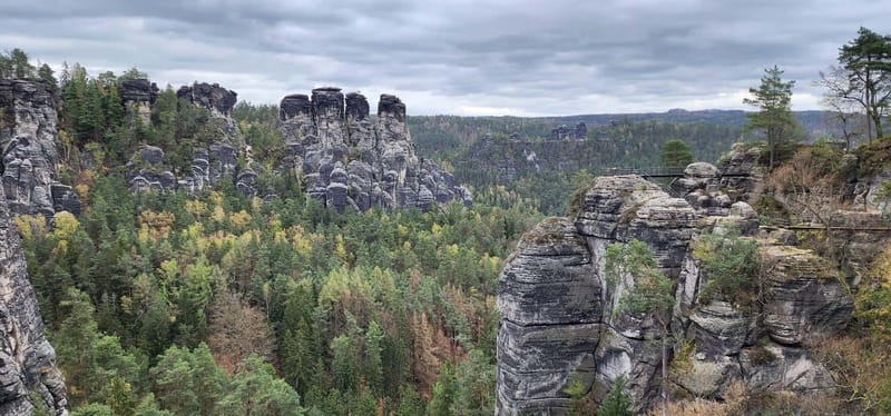 Day trip from Prague to Bohemian and Saxon Switzerland - Bastei viewpoints over the Elbe River, plus the Neuraten rock castle remains