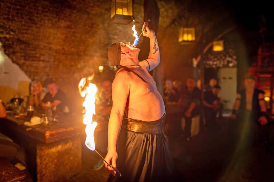 From Prague: Medieval Dinner, Show, Castle and Brewery - The Dětenice Castle walkthrough, photos with hunting trophies and hands on moments