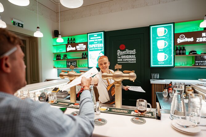 Prague Beer Pouring Class at Pilsner Urquell - Stop 1: Learning the foam trick, then getting ready to pour