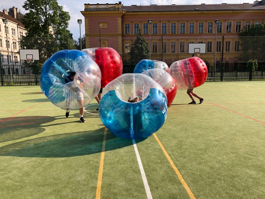 Prague: Bubbles football in city centre of Prague - Bubble balls and the referee: how safety and fun actually work together
