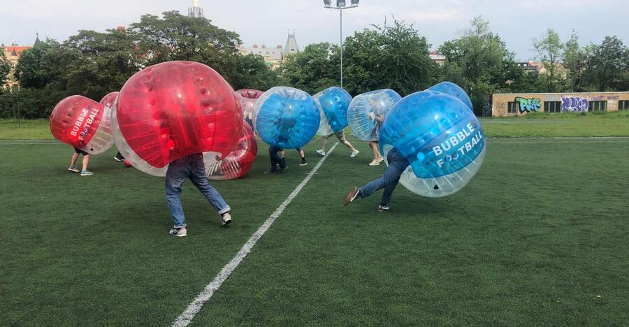 Prague: Bubbles football - Zorb Football in centrum - Finding the Field: The Huge Brown Gate Meeting Point in Prague Centrum