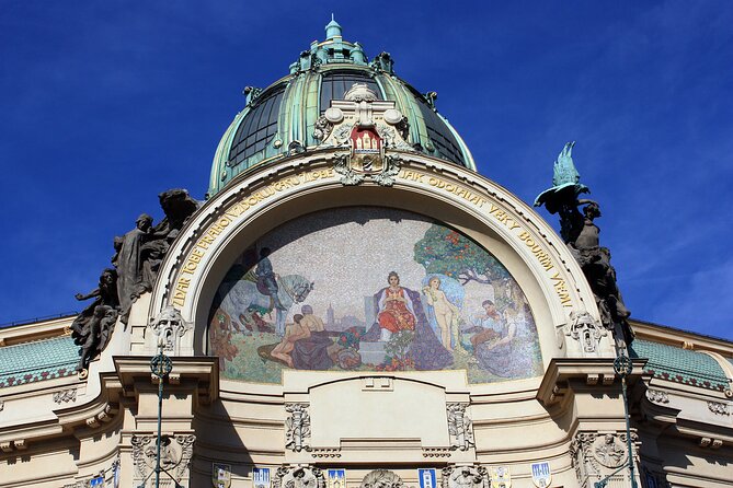 Prague Highlights in Half a Day - The U Novak facade, plus Nikola Tesla via stained glass mosaic