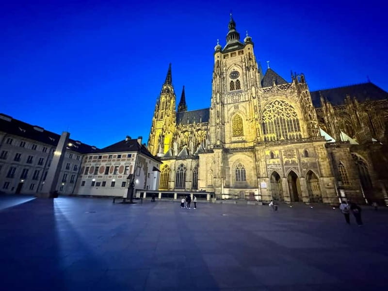 Prague: Night Walk through Prague Castle with City Views - The lit royal exteriors you pass: New Royal Palace, President’s residence, and more