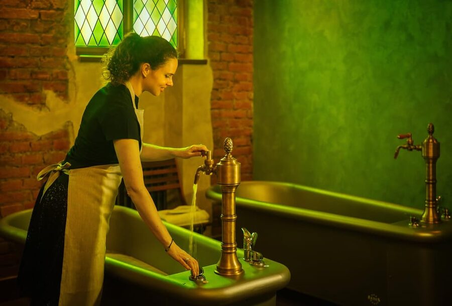 Prague: The Largest Beer SPA with Unlimited Beer Consumption - The salt cave: fireplace calm and a birch-branch salt fountain