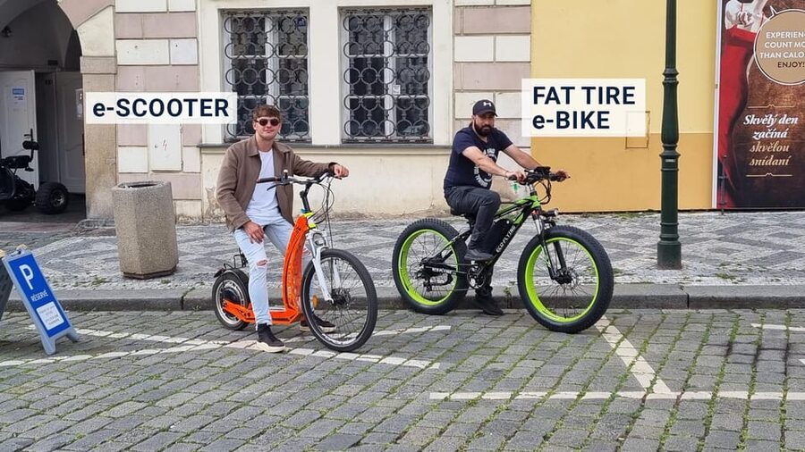 Prague: Tour by Electric Scooter or Cruiser eBike - Old Town Square to St. Nicholas Church, icons with the right amount of time