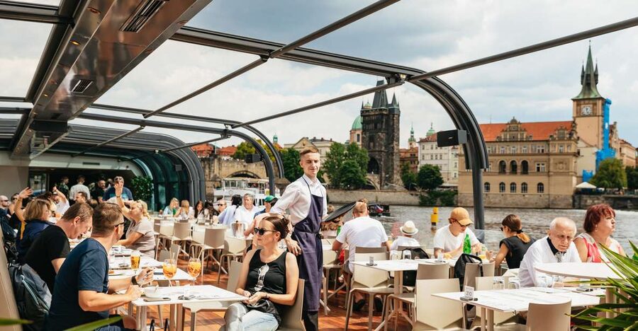 Prague: Vltava River Lunch Cruise in an Open-Top Glass Boat - Live accordion music, onboard Wi-Fi, and the photo-friendly boat feel
