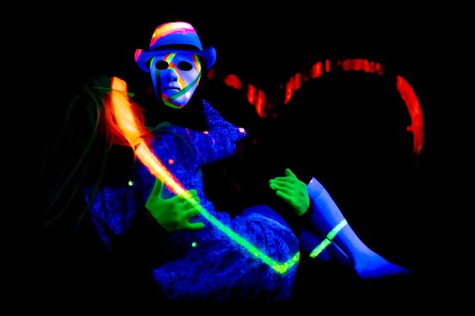 Underground Black Light Theatre Interactive Show in Prague - The HILT format: film projection plus live black light theatre